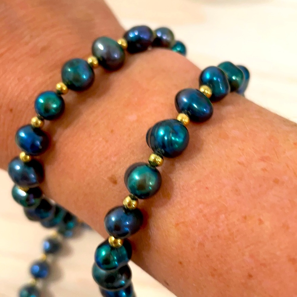Black Pearl Necklace Set and Bracelet Gold fill beads